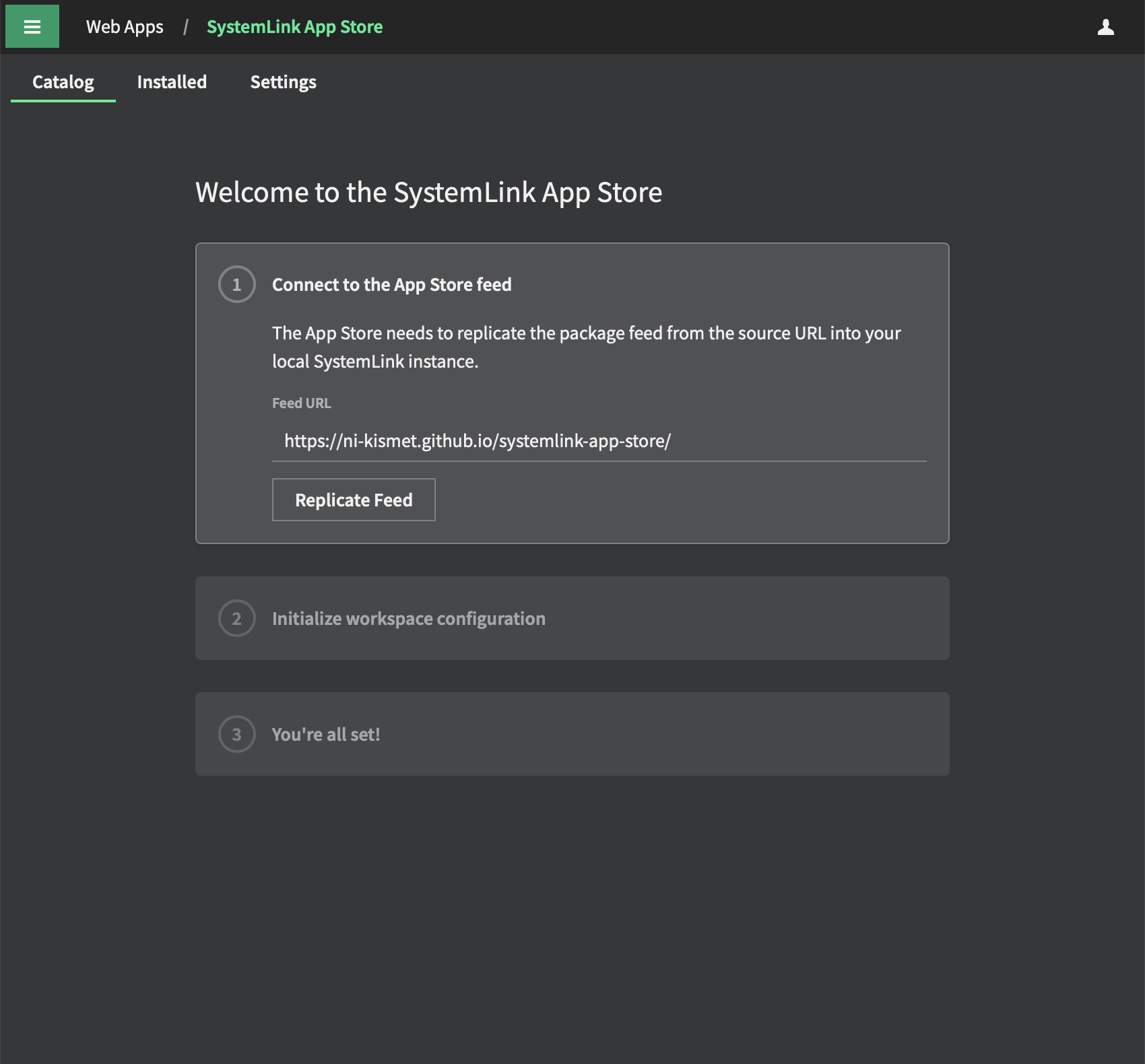 Plugin Manager for SystemLink onboarding wizard — connect to the package feed